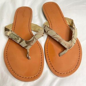 Coach tan and gold 2 strap sandal/flip flop size 7